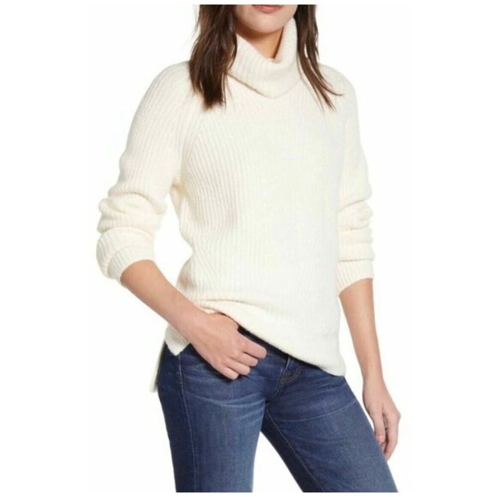 Madewell Mercer M Cream Roll Neck Minimalist Capsule Chunky Sweater Pullover